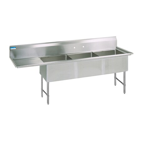 Bk Resources Three Compartment Sink 18 in x 18 in, 3, 2, Free Standing, Stainless Steel BKS-3-18-12-18LS